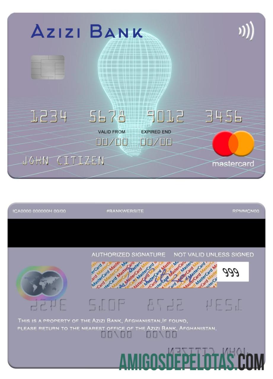 Afeganistão Azizi Bank Mastercard amostra